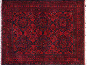handmade Tribal Biljik Khal Muhammadi Red Blue Hand Knotted RECTANGLE 100% WOOL area rug 5x7